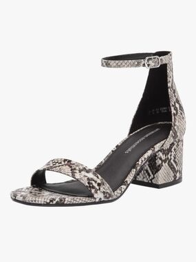 Amazon Essentials Snake-Print Ankle Strap Block Heel Sandal - Black/White